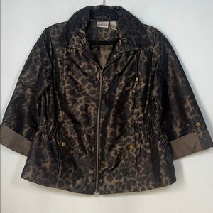 Chico's Women's Brown Tan Leopard Animal Print Nylon Jacket Size Medium‎